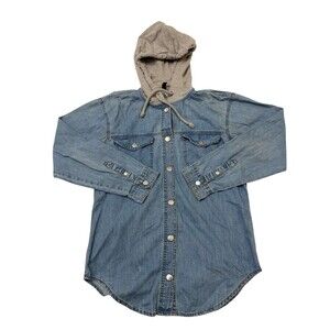 H&M Divided Women’s Long Sleeve Button Down Hoodie Blue  Shirt Size 0
